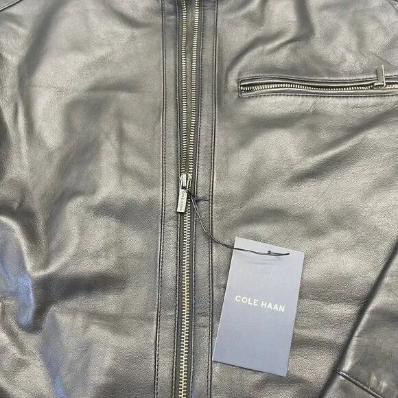 Cole Haan Black Lamb Skin Leather Streamlined Moto Jacket Men Size M MSRP $698 *